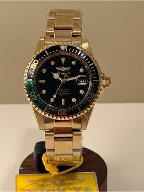 NEW Invicta Pro Diver Anchoris 37.5mm – Gold Tone | Black Dial | Green Bezel